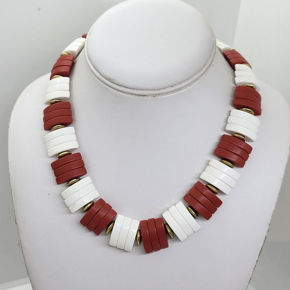 Avon Vintage 1986 Spectator Collar Necklace Red & White Acrylic